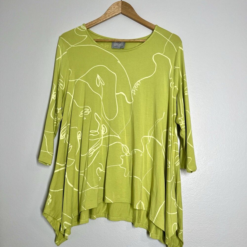 Chalet et Ceci Bamboo Tunic Top Women Large Art To Wear Green Boho Relaxed Shirt